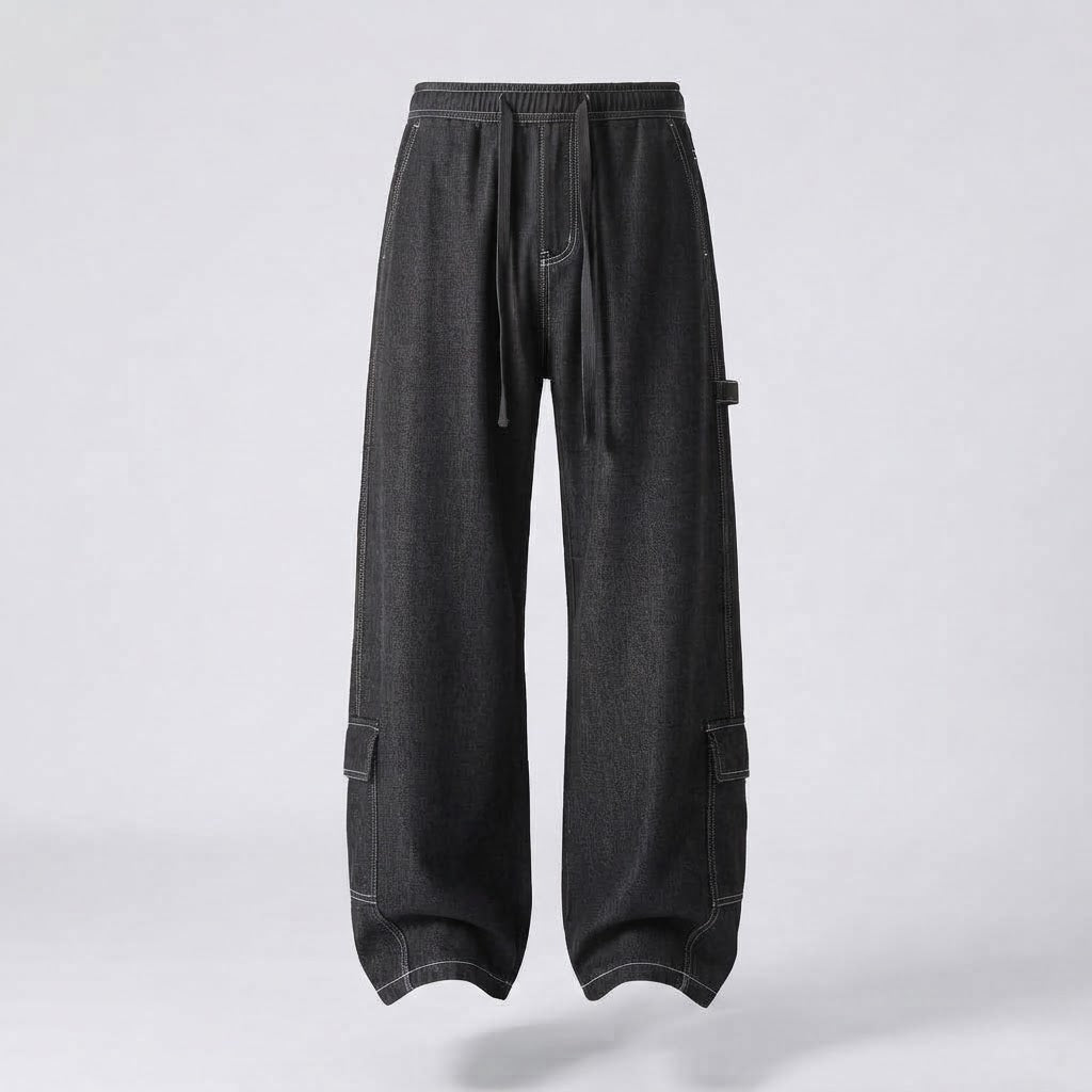 Herren Weite Baggy-Cargo-Hose mit Tunnelzug, Kontrastnähten & Utility-Tasche Shop Nory