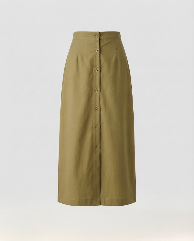 Damen Hochtaillierter gerader Midirock mit durchgehender Knopfleiste und Frontschlitz Shop Nory