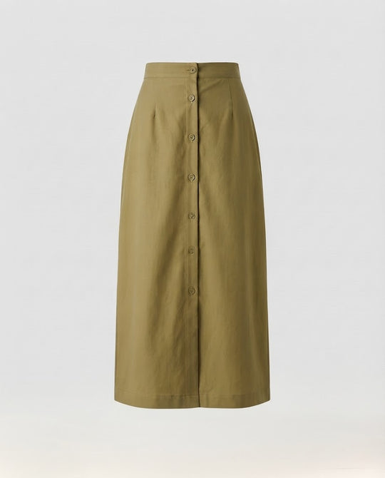 Damen Hochtaillierter gerader Midirock mit durchgehender Knopfleiste und Frontschlitz Shop Nory
