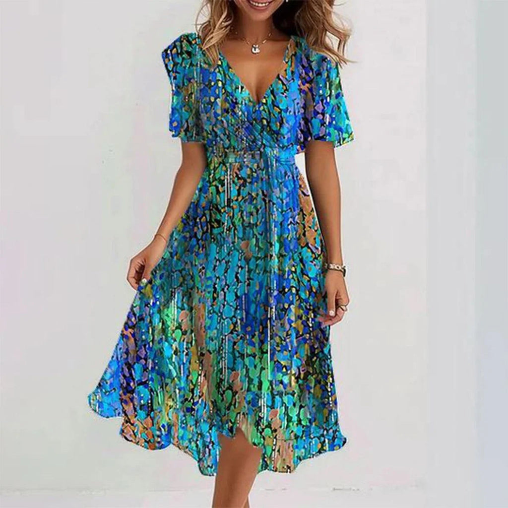Stilvolles Blumenkleid mit Kurzen Ärmeln