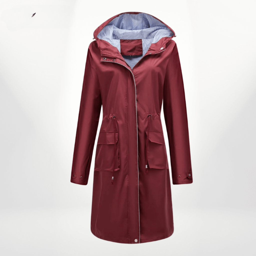 Trenchcoat wasserdicht über das Knie mit Kapuze verstellbare Taille Klappentaschen