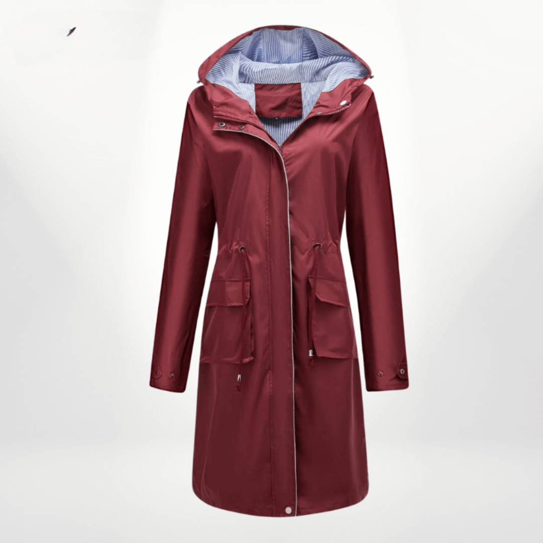 Trenchcoat wasserdicht über das Knie mit Kapuze verstellbare Taille Klappentaschen