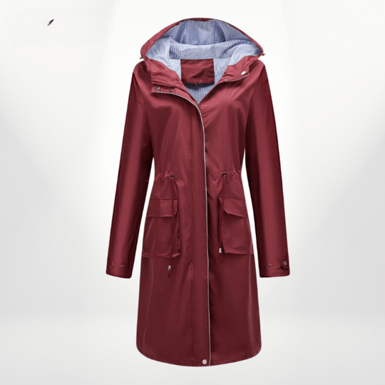 Trenchcoat wasserdicht über das Knie mit Kapuze verstellbare Taille Klappentaschen