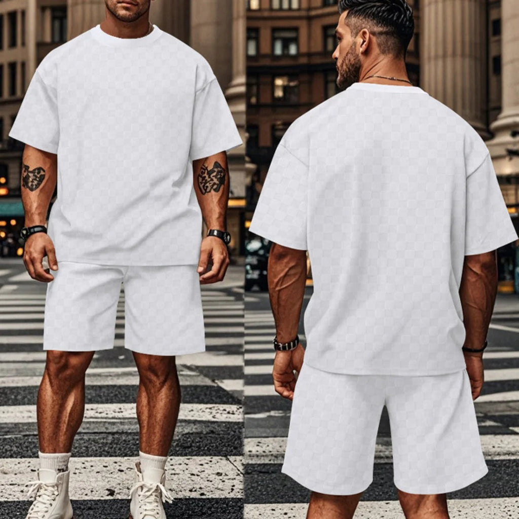 Schachbrettmuster Kurzarm-Shorts-Set