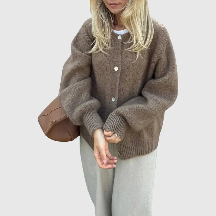 Damen Cardigan mit Rundhalsausschnitt und Knopfverschluss