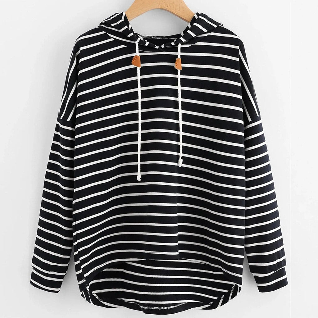 Hoodie Streifenmuster Lockere Passform Weiches Strickmaterial mit Kordelzugkapuze
