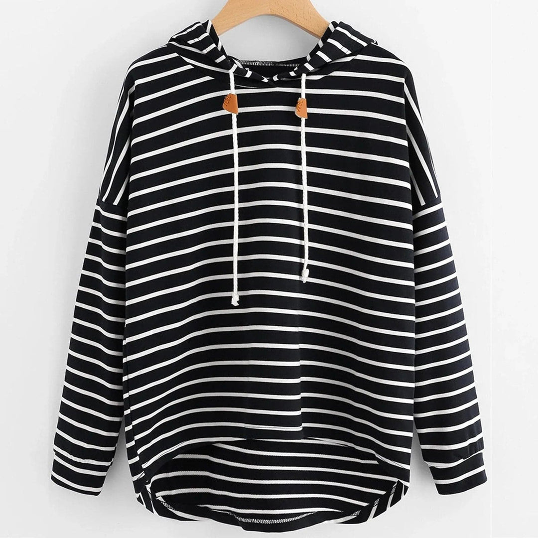 Hoodie Streifenmuster Lockere Passform Weiches Strickmaterial mit Kordelzugkapuze