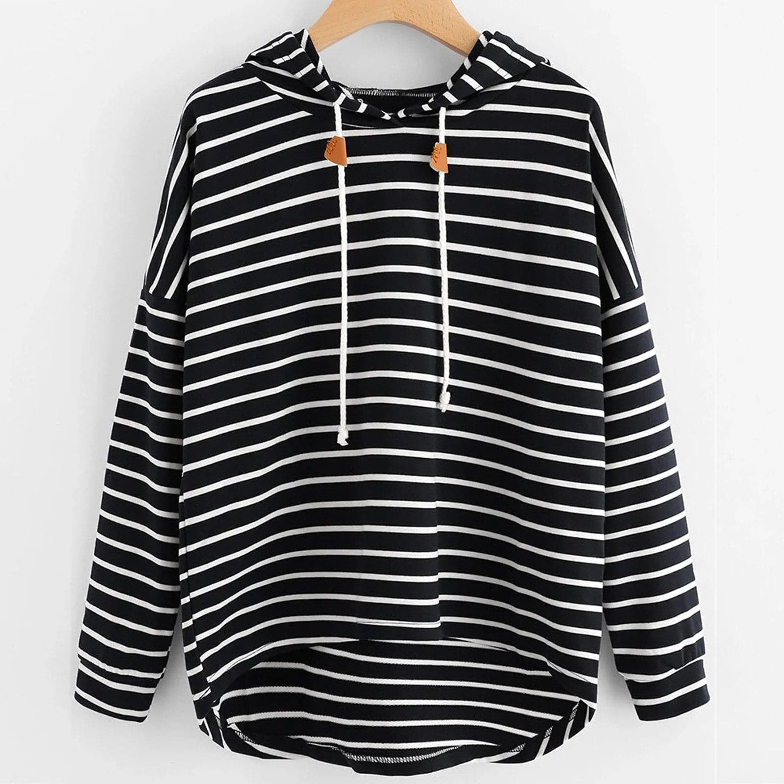 Hoodie Streifenmuster Lockere Passform Weiches Strickmaterial mit Kordelzugkapuze