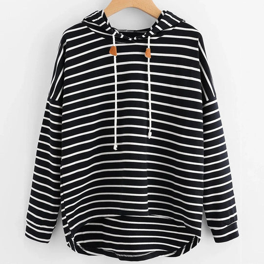 Hoodie Streifenmuster Lockere Passform Weiches Strickmaterial mit Kordelzugkapuze