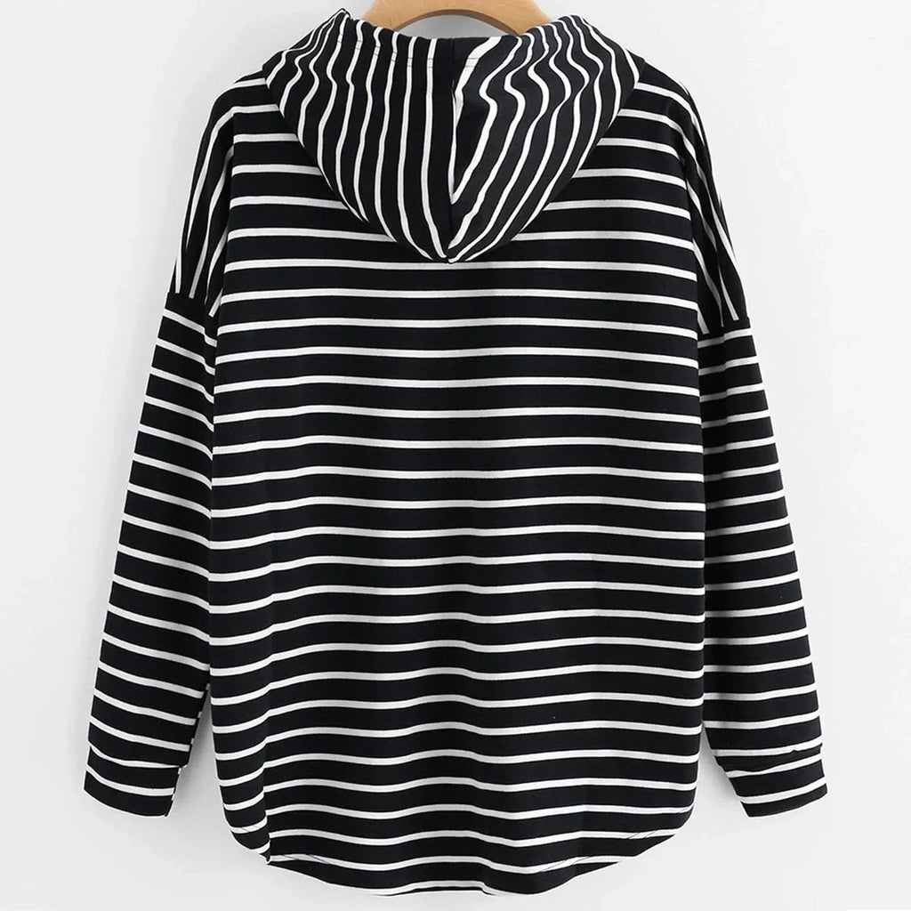 Hoodie Streifenmuster Lockere Passform Weiches Strickmaterial mit Kordelzugkapuze