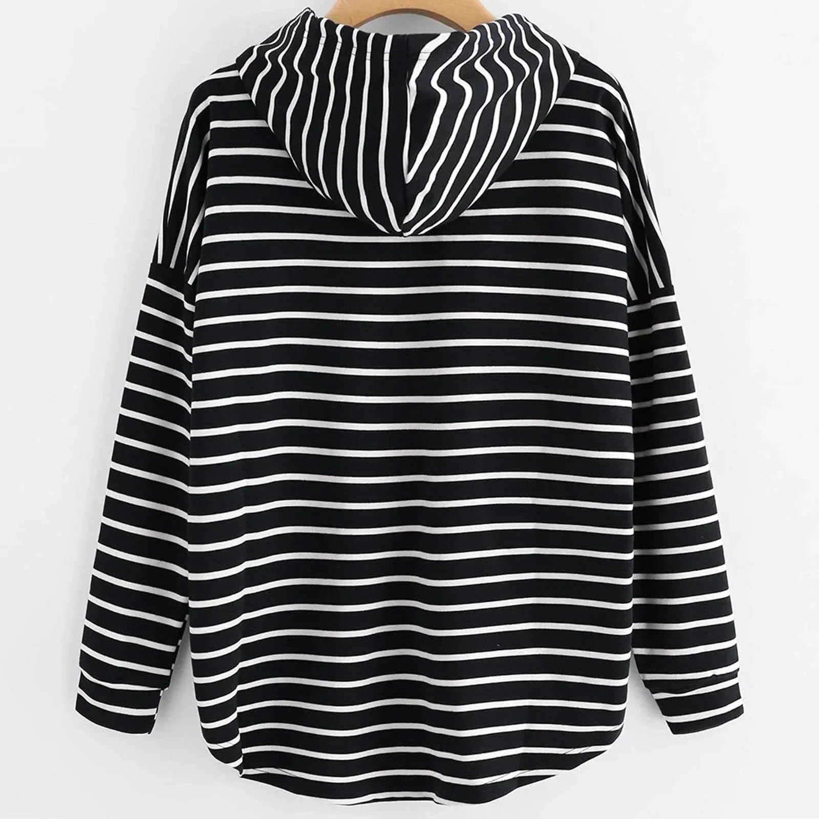 Hoodie Streifenmuster Lockere Passform Weiches Strickmaterial mit Kordelzugkapuze