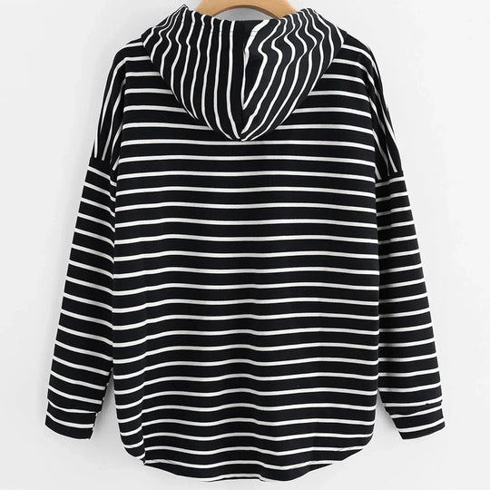 Hoodie Streifenmuster Lockere Passform Weiches Strickmaterial mit Kordelzugkapuze