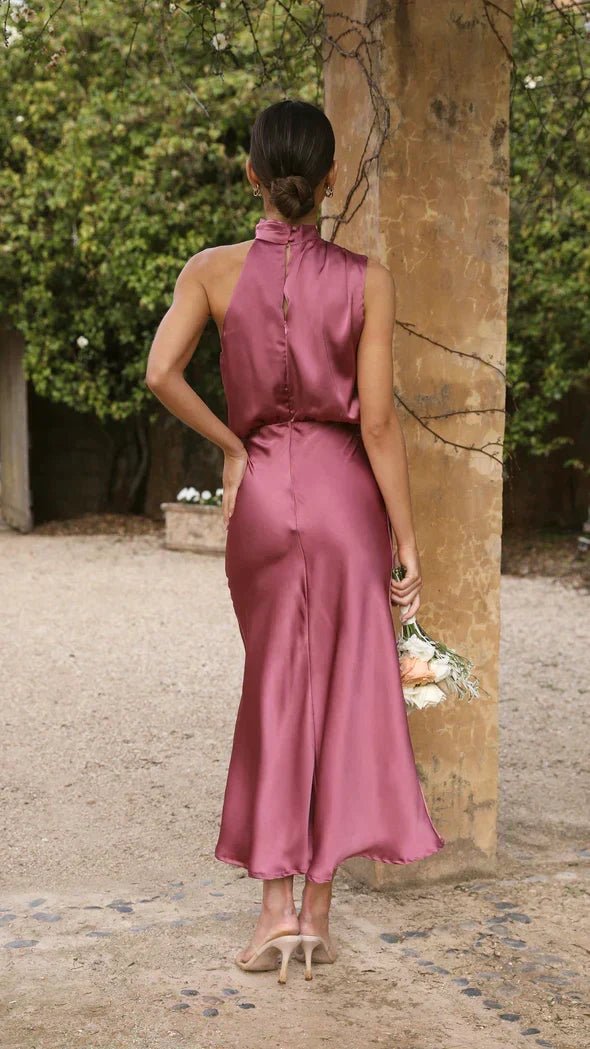 Satin ärmelloses Festkleid