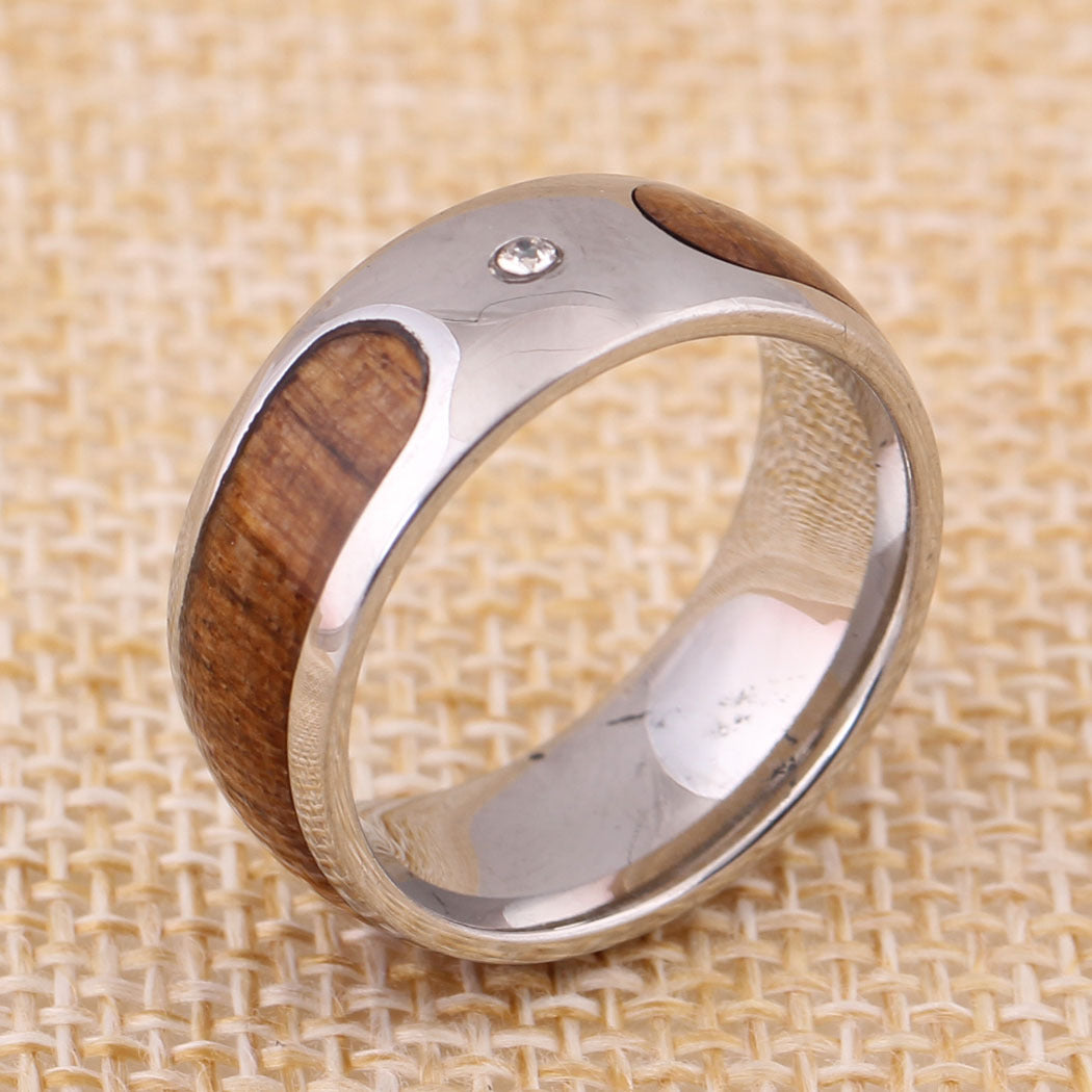 Herren Ring mit kunstvollem Holzinhalt und Kristallelement Shop Nory