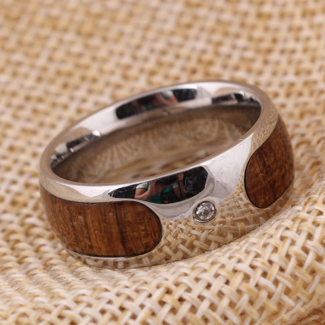 Herren Ring mit kunstvollem Holzinhalt und Kristallelement Shop Nory