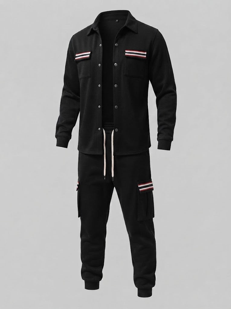 Herren-Cargo-Jogginganzug mit Overshirt, Kordelzug und kontrastierenden Klappentaschen Shop Nory
