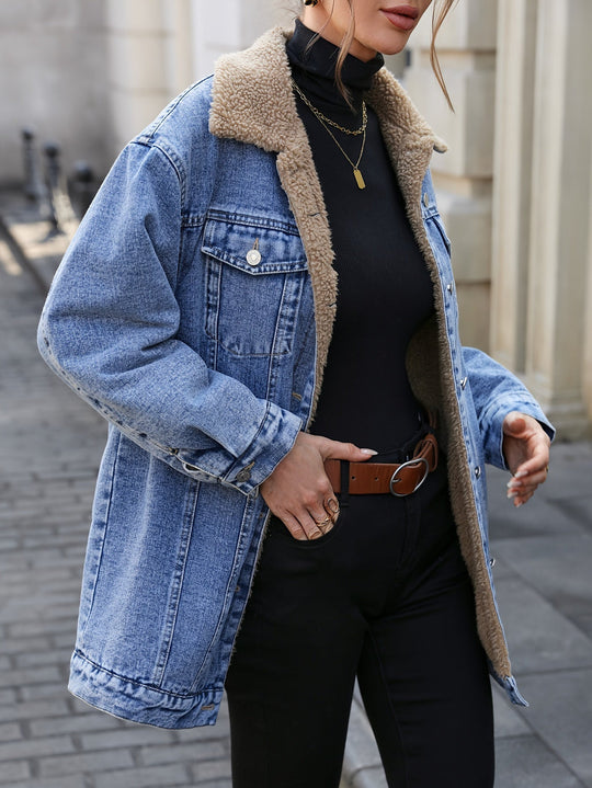 Denimjacke mit Sherpa-fleecefutter Baumwolle/polyester Warm und Stilvoll