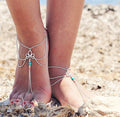 Filigranes Fußkettchen mit Zehenring und Boho-Perlen