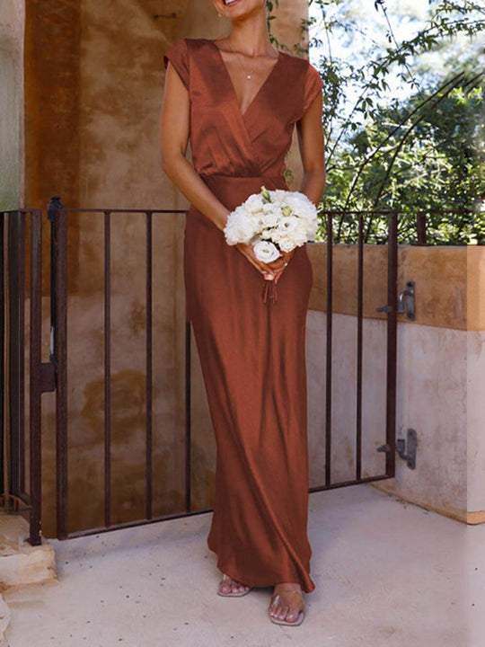 Satin-Fishtail-Maxikleid mit V-Ausschnitt für Damen