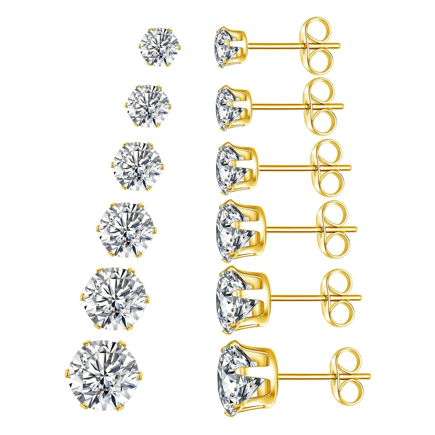 Ohrringe mit Zirkonia Steinen im 6-er Set in Edelstahl - 18k vergoldet | Shop Nory