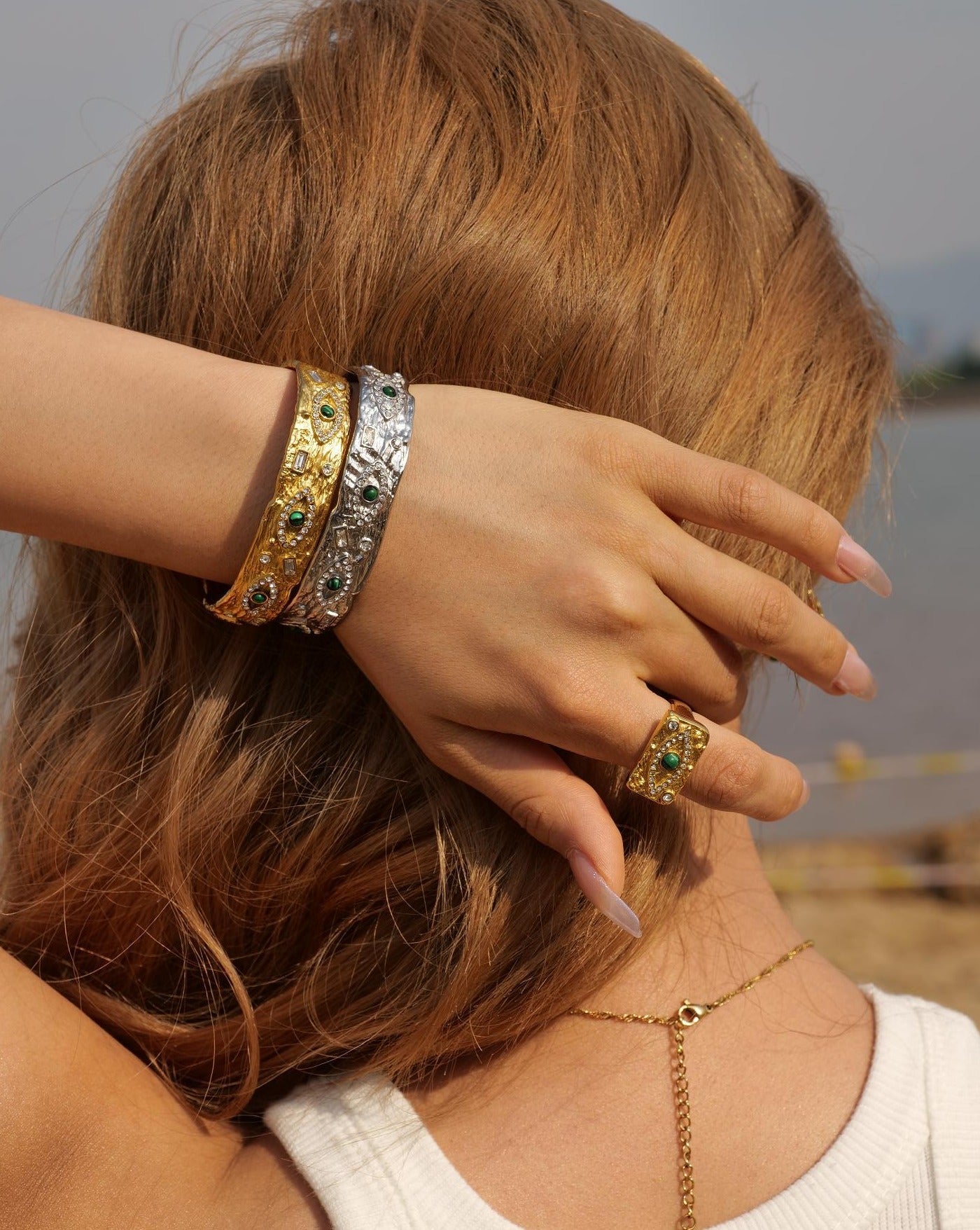 Armreif "Nazar" im Evil Eye Vintage Stil - 18k vergoldet | Shop Nory