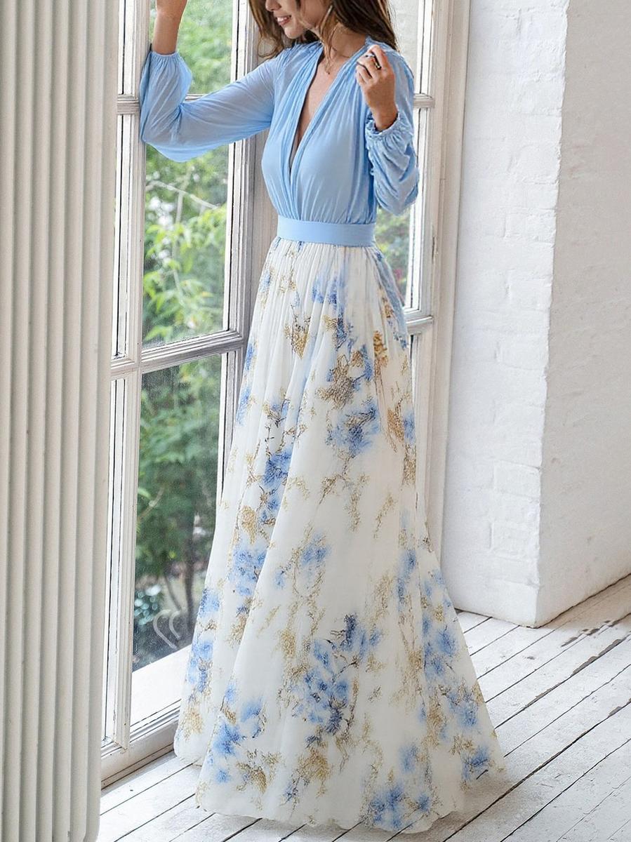 Glänzendes Floral Print Maxikleid
