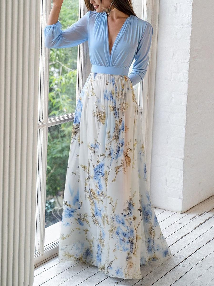 Glänzendes Floral Print Maxikleid