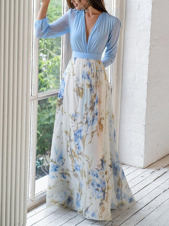 Glänzendes Floral Print Maxikleid