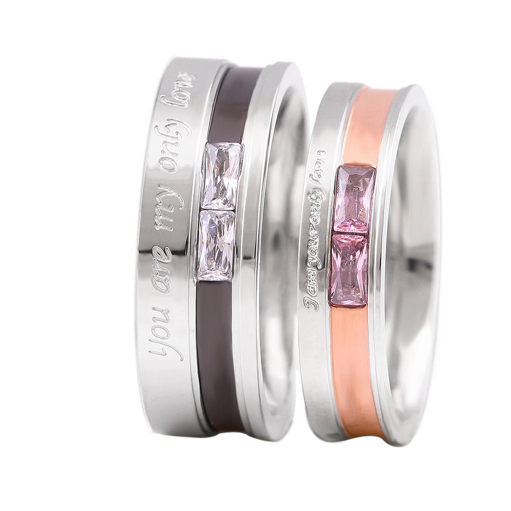 Damen Eleganter Ring mit rosa Zirkonia und Gravur Shop Nory