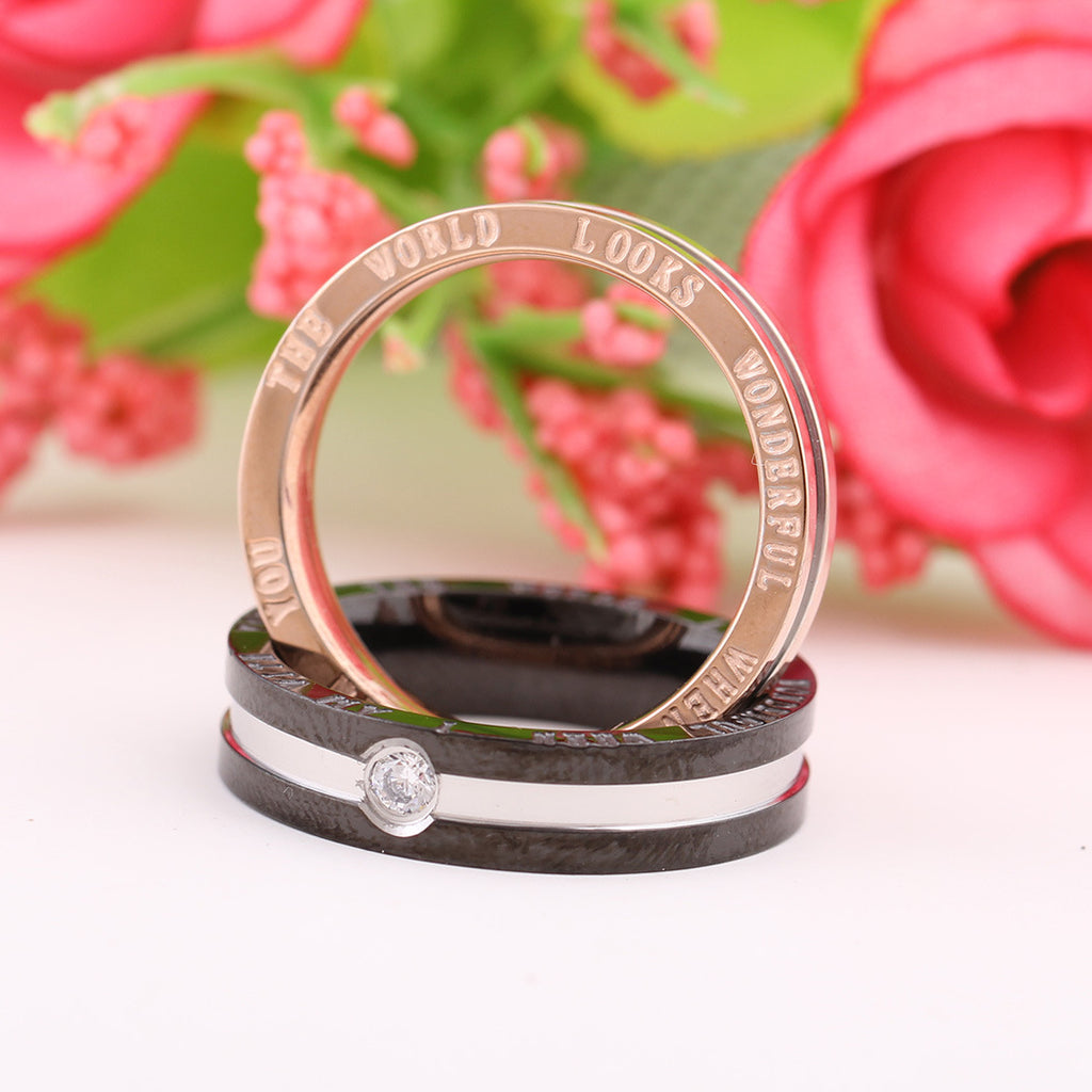 Damen Ring mit graviertem Spruch und Kristallelement Shop Nory