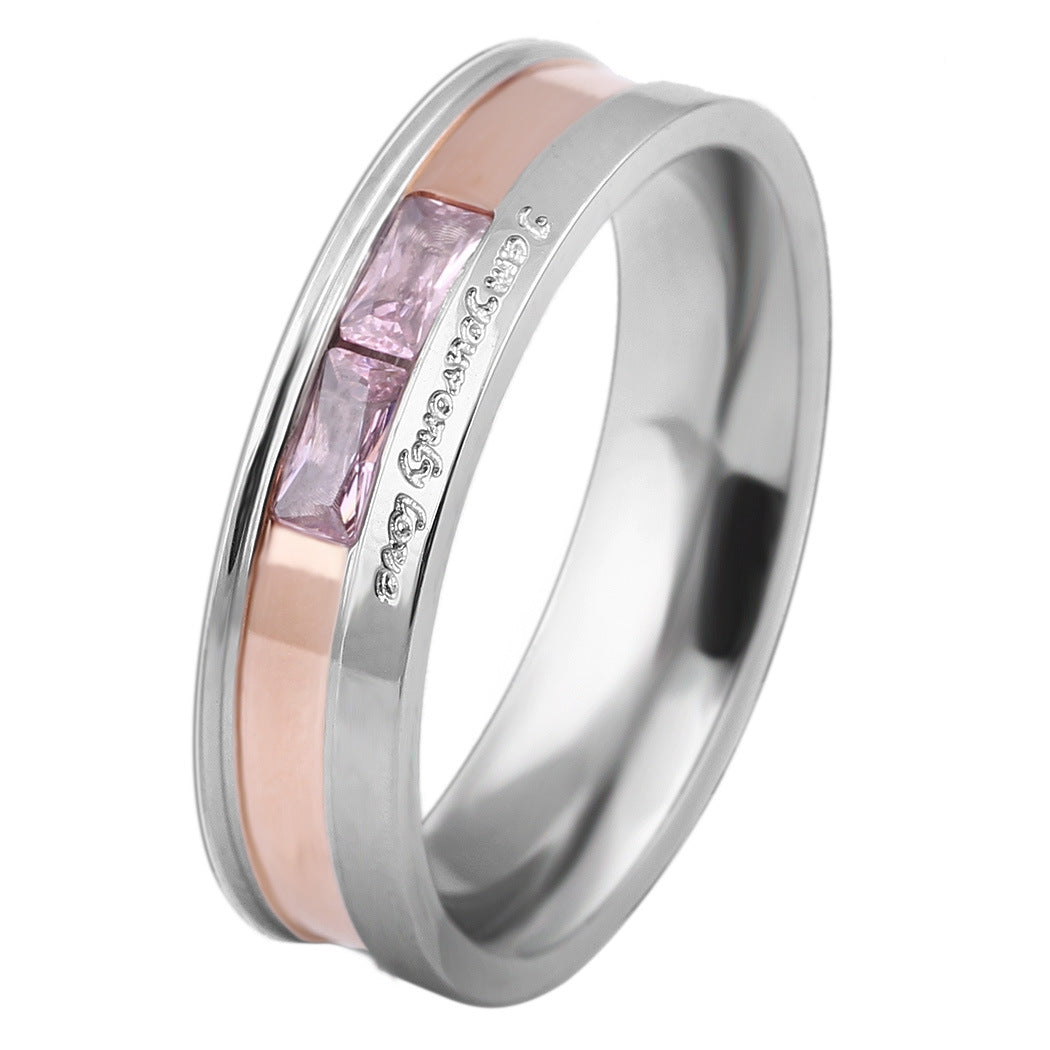Damen Eleganter Ring mit rosa Zirkonia und Gravur Shop Nory