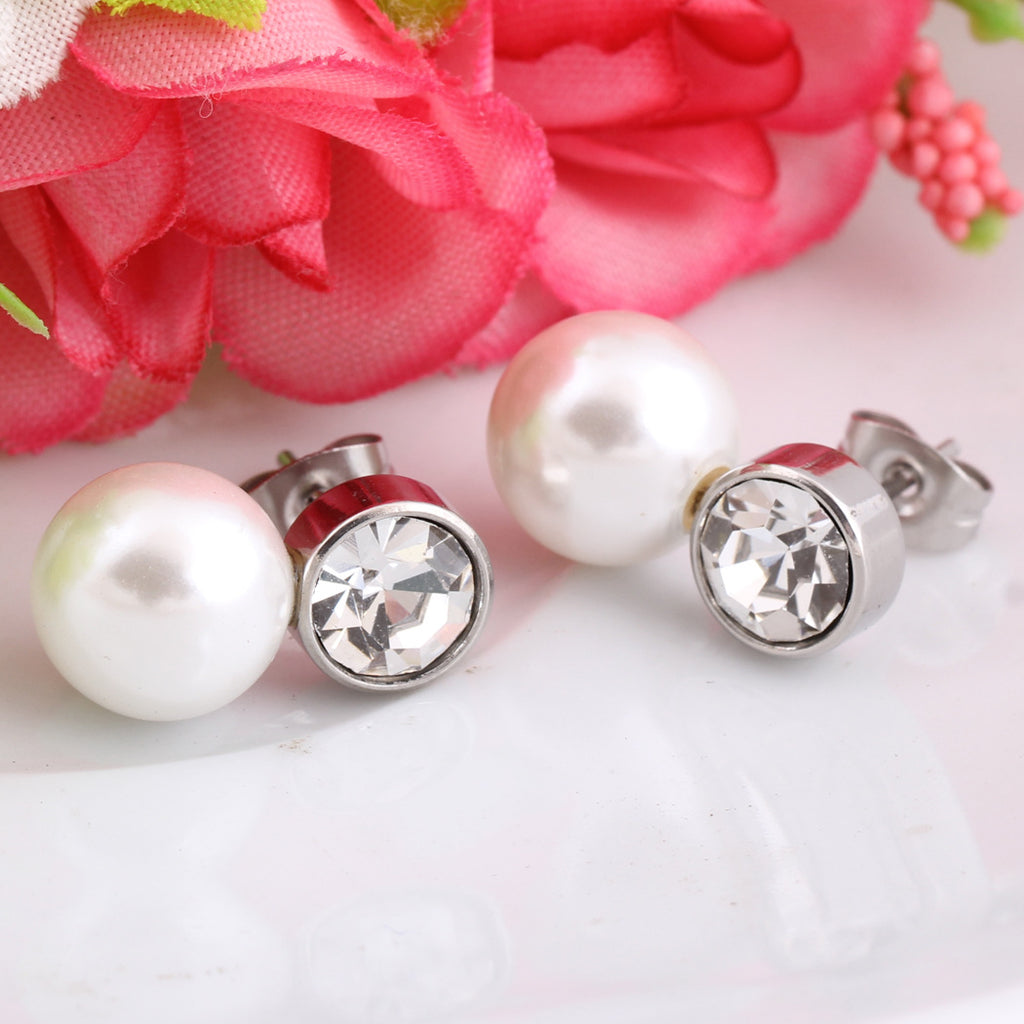 Damen Ohrstecker mit Zirkonia und Perle Shop Nory