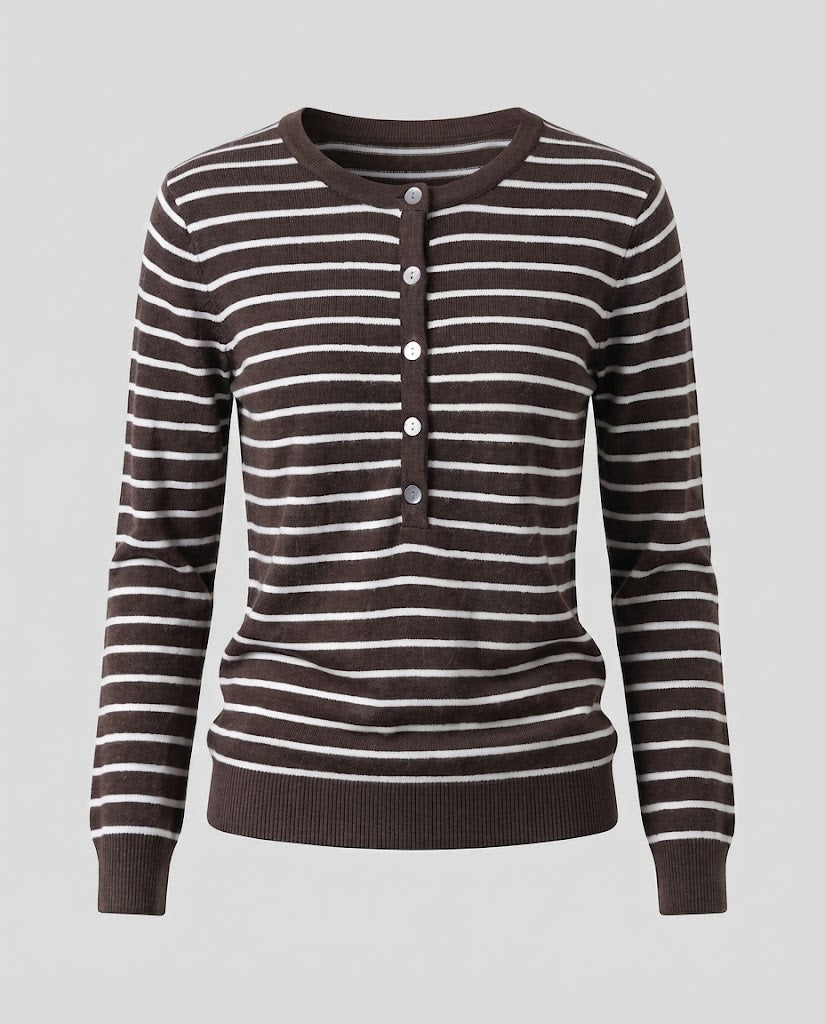 Damen Gestreifter Henley-Feinstrickpullover mit Knopfleiste Shop Nory