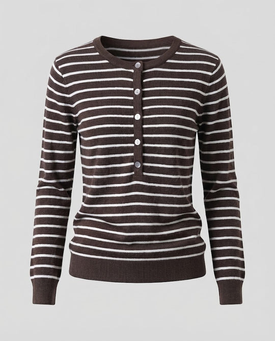Damen Gestreifter Henley-Feinstrickpullover mit Knopfleiste Shop Nory