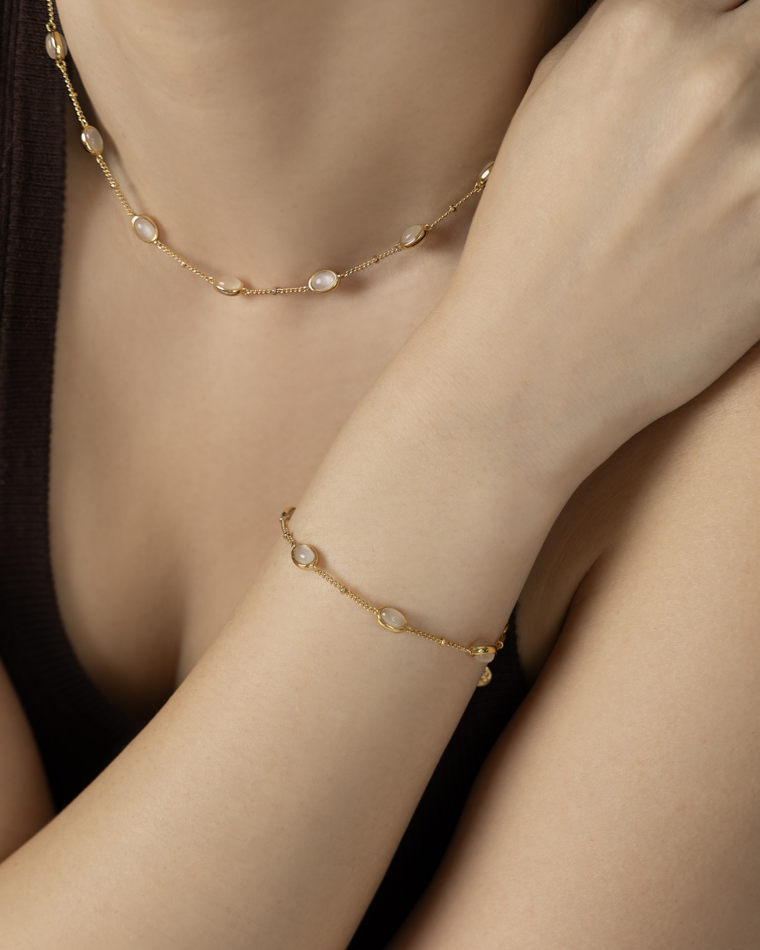 Stein Magie Göttliche Mondstein Goldkette Armband | Shop Nory