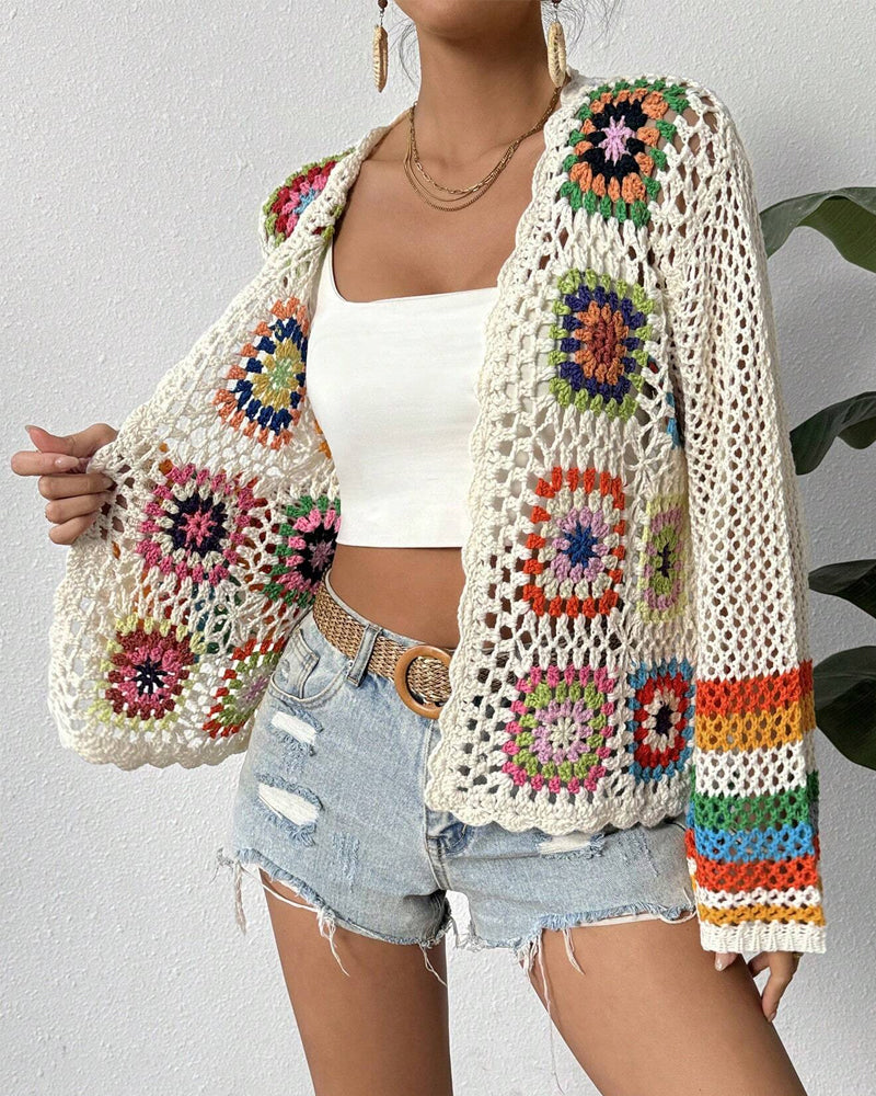 Shopnory | Bunter Cardigan mit Hohlen Ärmeln