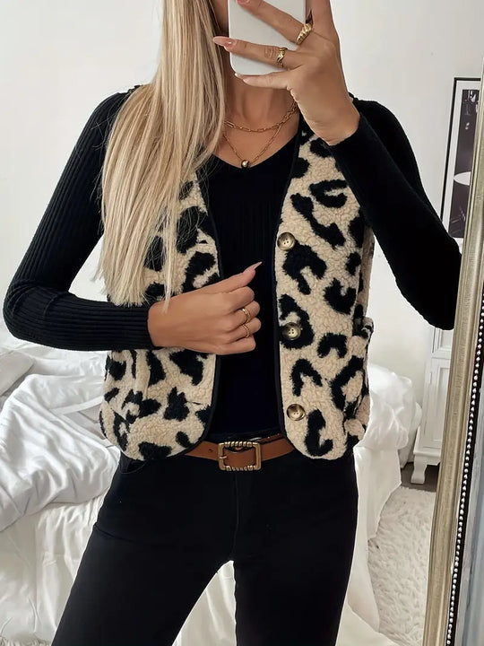 Ärmellose Weste aus Kunstpelz mit Leopardenmuster für Damen