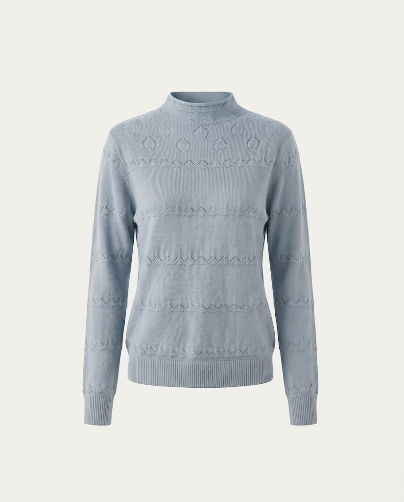 Damen Feinstrick-Pullover mit dezentem Ajourstreifen und kurzem Stehkragen Shop Nory