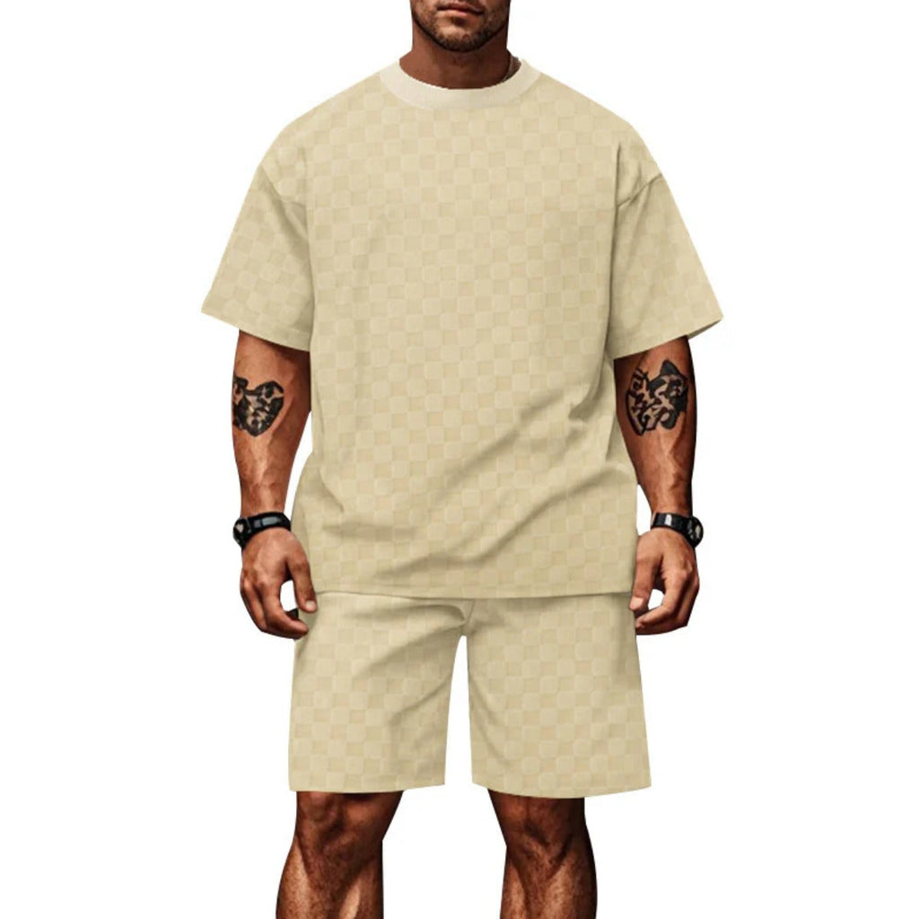Schachbrettmuster Kurzarm-Shorts-Set