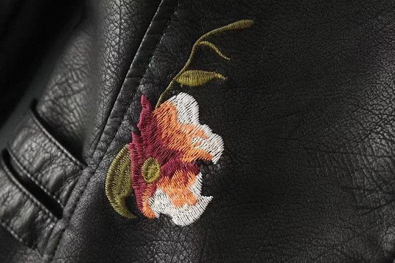 Damen Blumen PU Lederjacke