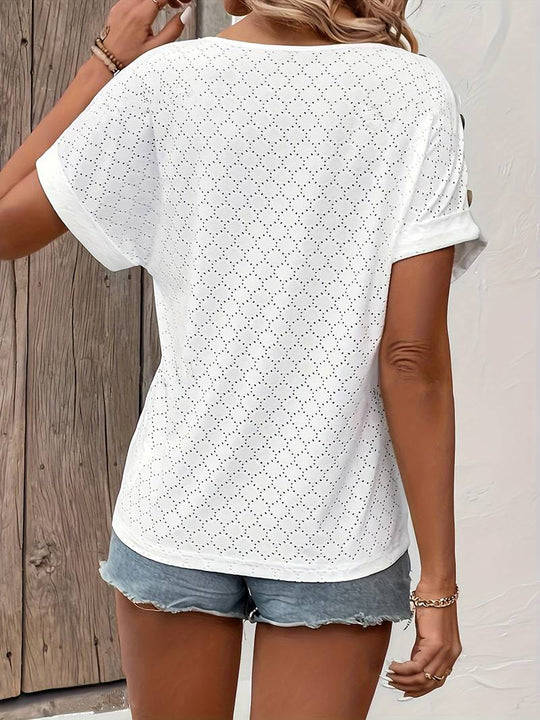 T-Shirt Mit Ösenknopfdekor Und V-Ausschnitt