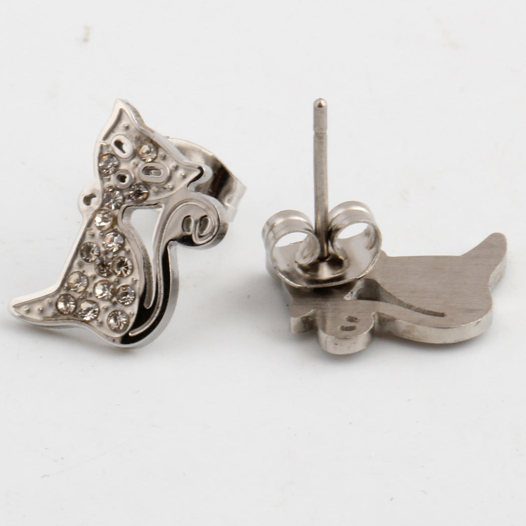 Damen Ohrstecker im verspielten Katzenmotiv mit funkelnden Zirkonia Shop Nory