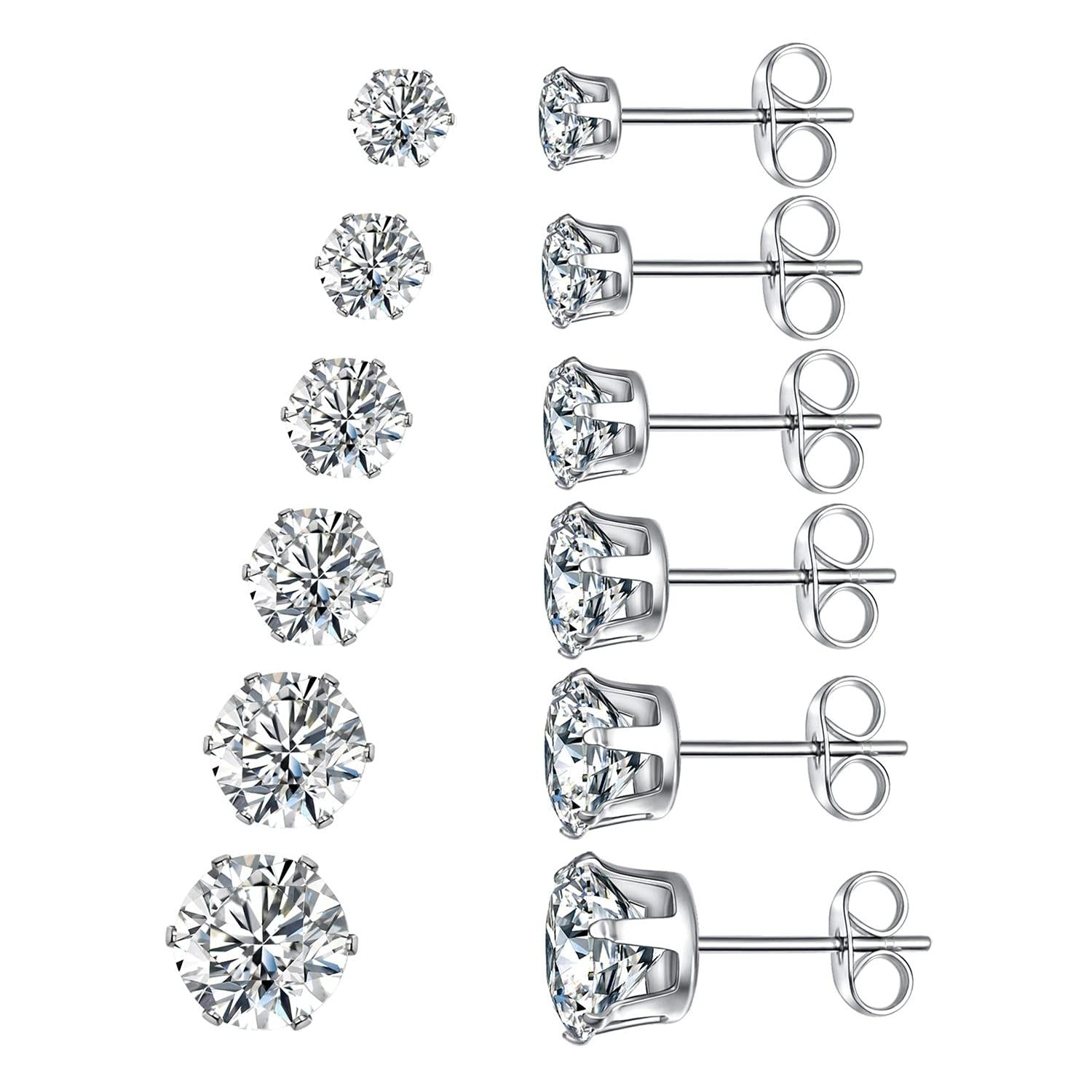 Ohrringe mit Zirkonia Steinen im 6-er Set in Edelstahl - 18k vergoldet | Shop Nory