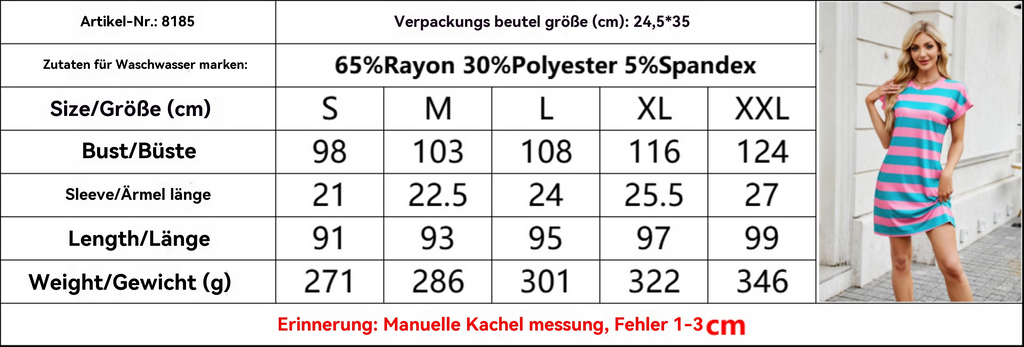 Gestreiftes Kleid mit Rundhalsausschnitt und kurzen Ärmeln