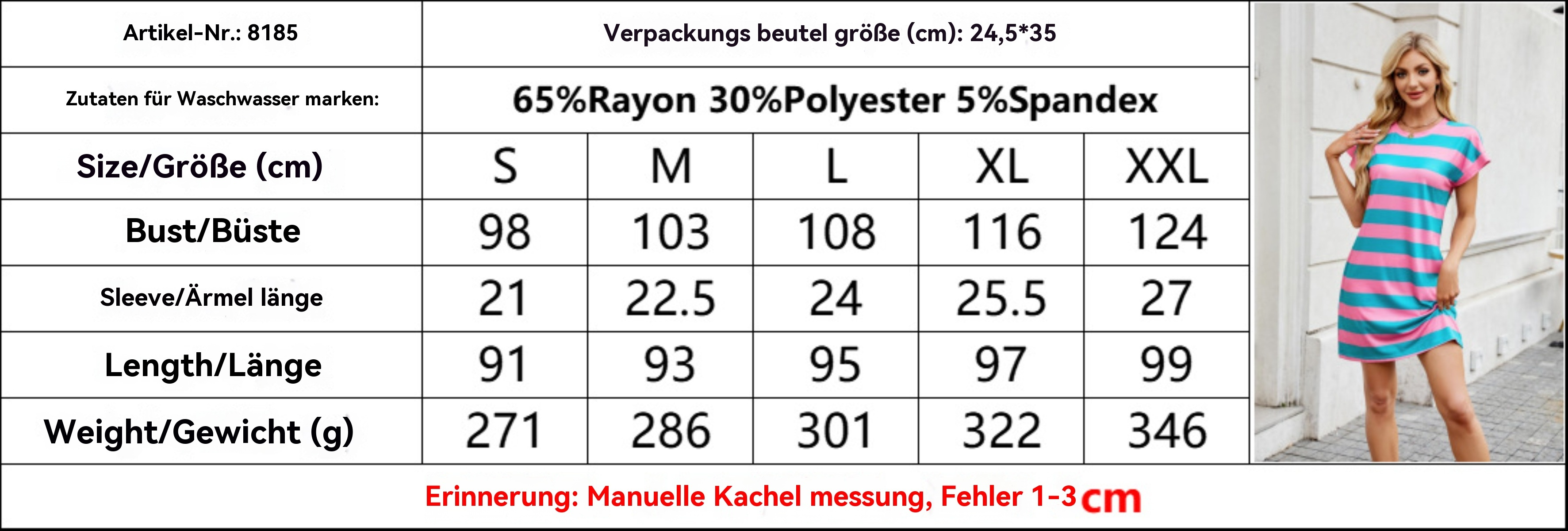 Gestreiftes Kleid mit Rundhalsausschnitt und kurzen Ärmeln