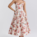 Feminines Blumen Midikleid mit Korsett Oberteil
