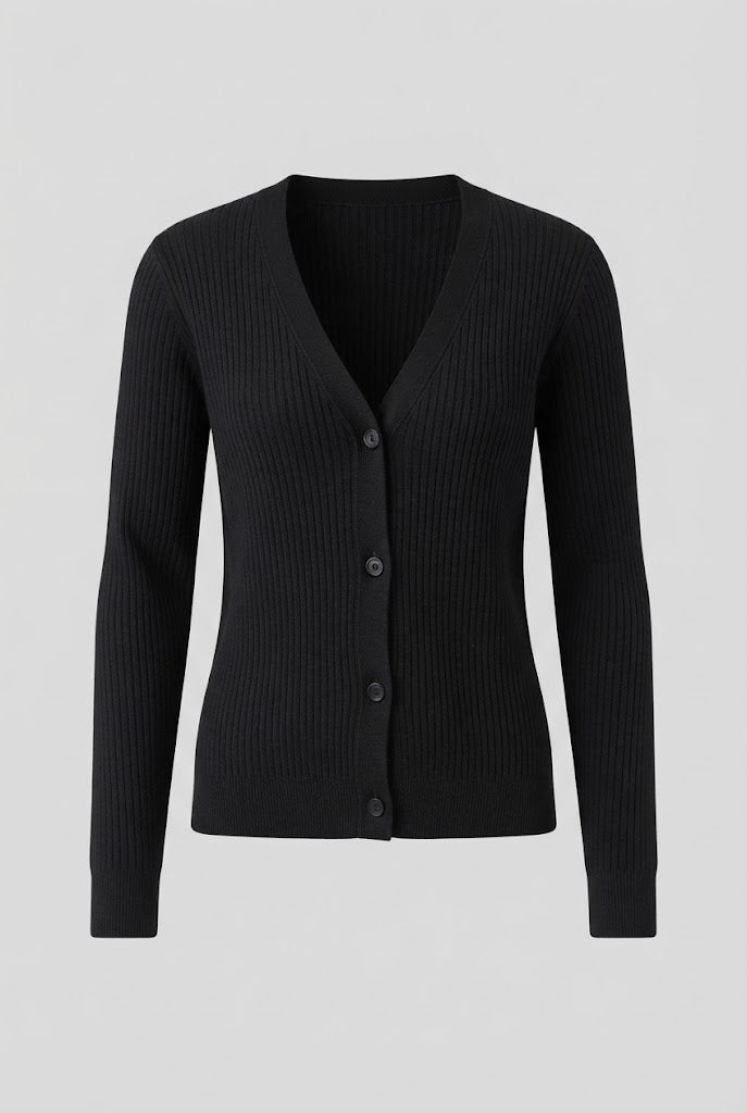 Damen Leichter Rippstrick-Cardigan mit V-Ausschnitt, feinem Strukturrelief und Knopfleiste Shop Nory