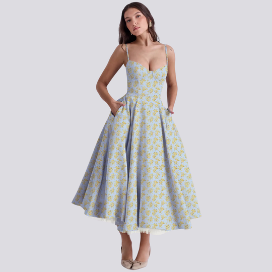 Midi-Kleid mit Blumenkorsett für Damen