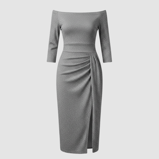 Elegantes Hochzeitsgast Kleid Off Shoulder Lang Satin | Shop Nory