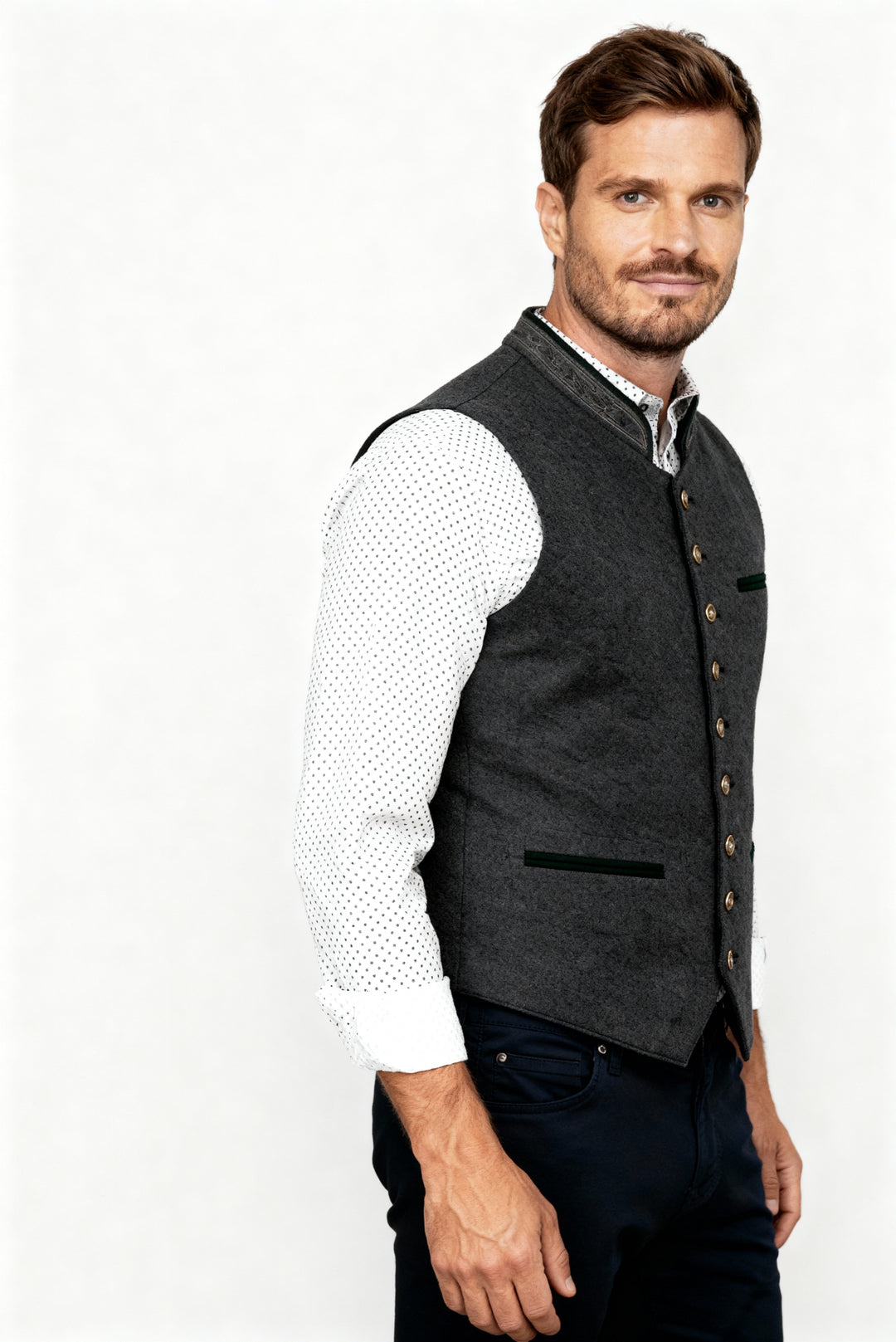 Elegante Herren Trachtenweste Grau Traditionell